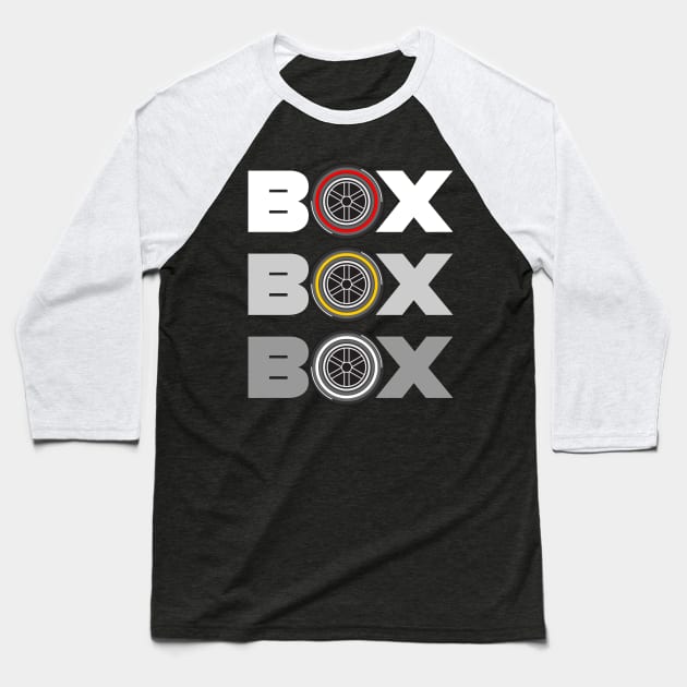 BOX BOX BOX Baseball T-Shirt by jaybeetee